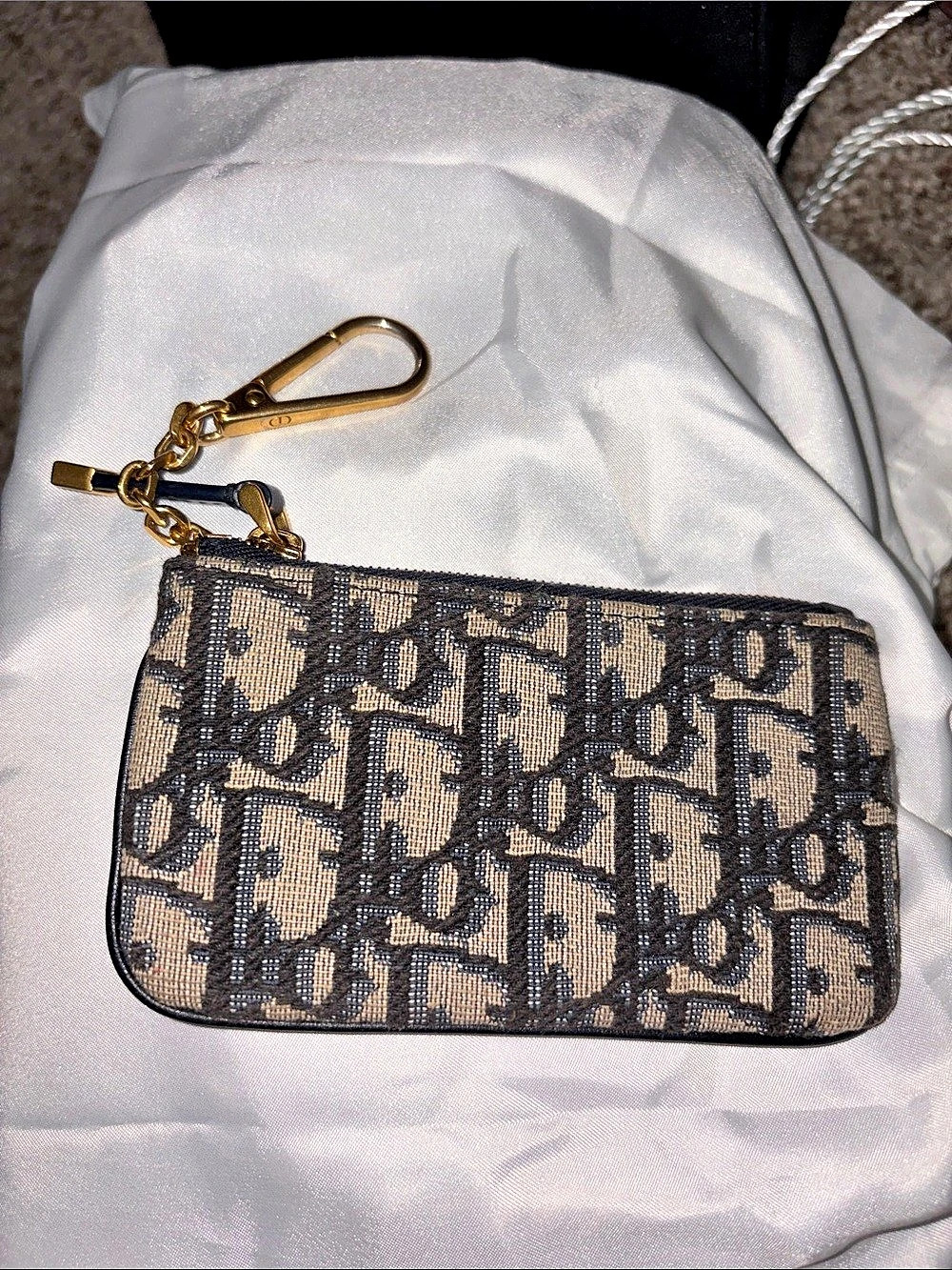 Christian Dior DiorTravel Myrte Zipped Key Case | Authentic | Blue & Beige